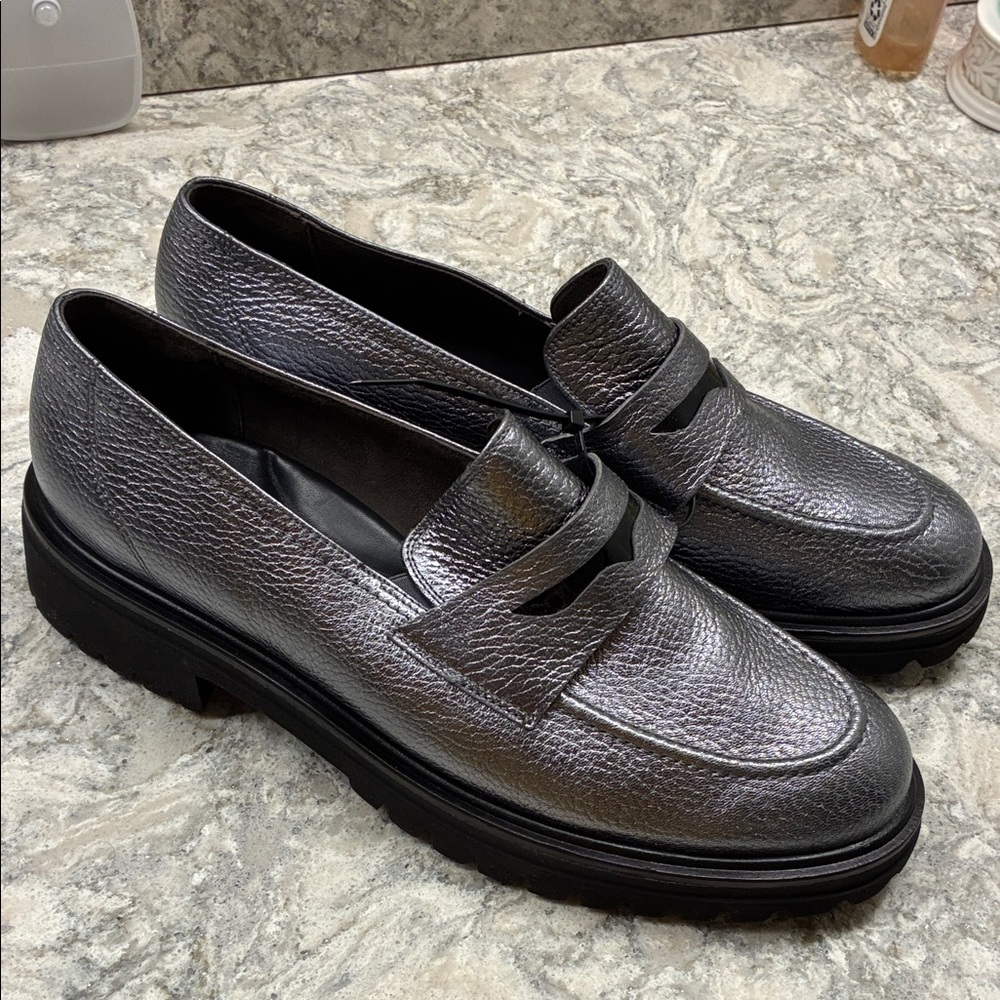 $429 Women Paul Green Loafers Lug Sole Metallic Pewter Wellesley Silver 10.5 11 - Picture 4 of 12